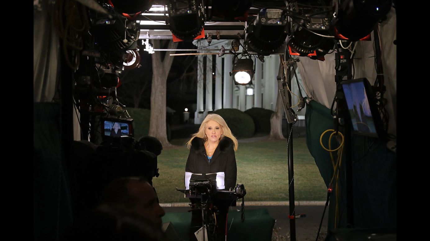 Kellyanne Conway, a White House counselor to President Trump, is interviewed in Washington on Thursday, February 9. In a Fox News interview, <a href="http://www.cnn.com/2017/02/10/politics/kellyanne-conway-tweets-potus-supports-me/index.html" target="_blank">Conway urged viewers to "go buy Ivanka's stuff"</a> after Nordstrom and other stores said recently that they were changing their relationship with Ivanka Trump's clothing line because of poor sales. The comments could run afoul of a federal law that bars public employees from making an "endorsement of any product, service or enterprise, or for the private gain of friends, relatives, or persons with whom the employee is affiliated in a nongovernmental capacity." A senior administration official told CNN that Conway apologized to the President.