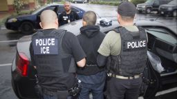 In this Tuesday, February 7, 2017, photo released by U.S. Immigration and Customs Enforcement shows foreign nationals being arrested this week during a targeted enforcement operation conducted by U.S. Immigration and Customs Enforcement aimed at immigration fugitives, re-entrants and at-large criminal aliens in Los Angeles.