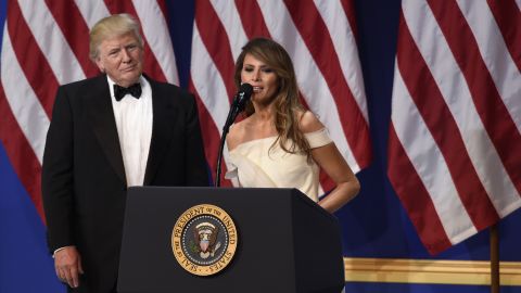 Trump gives a speech during one of the inaugural balls in Washington in January 2017.