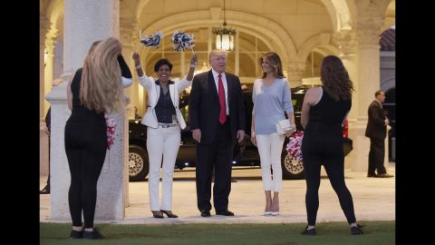 The Trumps arrive at Trump International Golf Club in West Palm Beach, Florida, in February 2017. The Trumps were attending a Super Bowl party at the club.