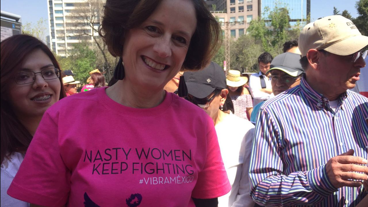 Denise Dresser, a university professor, made 350 of these shirts for the protest in Mexico City on Sunday, Feb. 12.