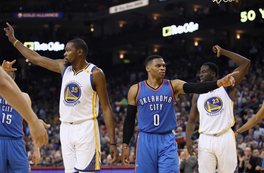 Once Thunder teammates, Warriors forward Kevin Durant and Westbrook now play against each other. Sunday, they'll be Western Conference All-Star teammates.