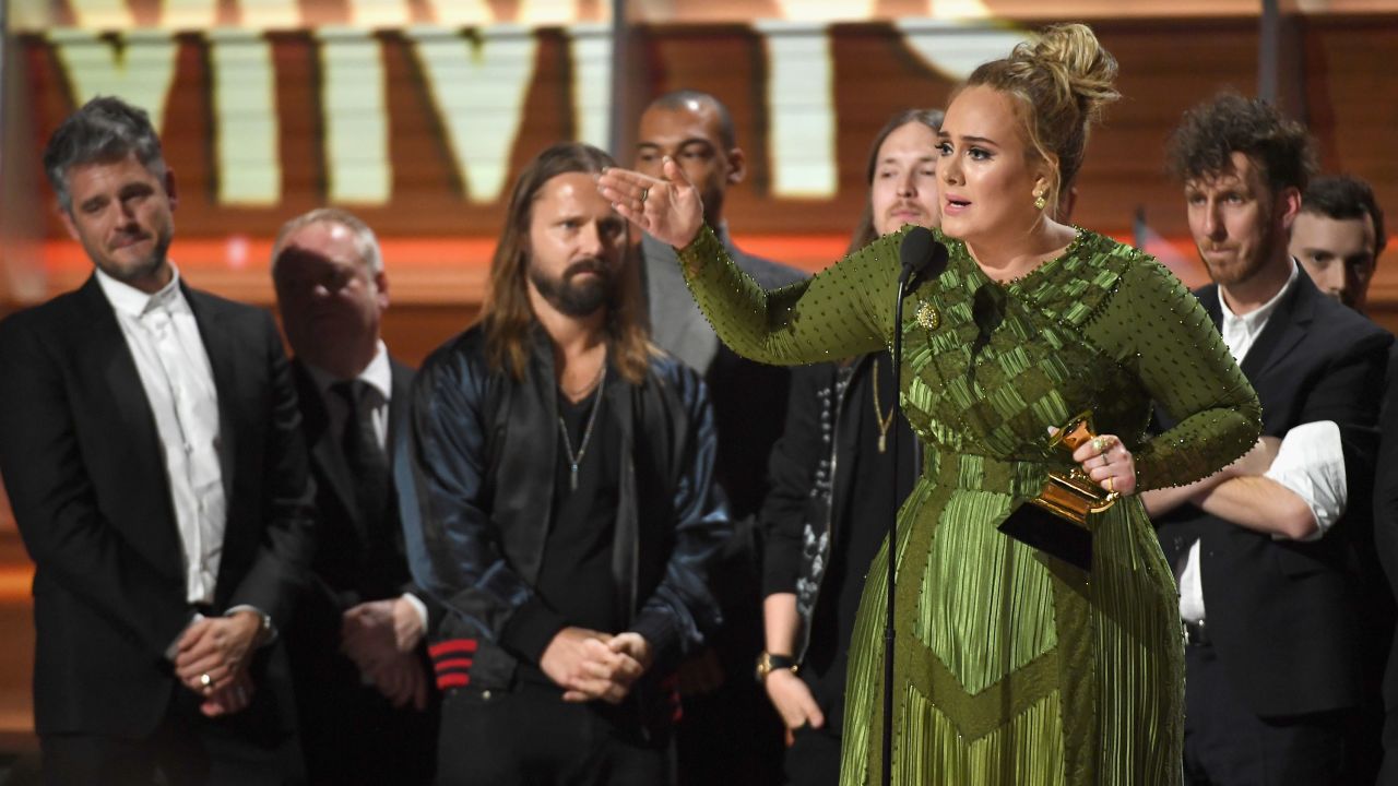 Adele, winner of album of the year for "25," speaks onstage during the 59th Grammys at Staples Center in LA, February 12, 2017.