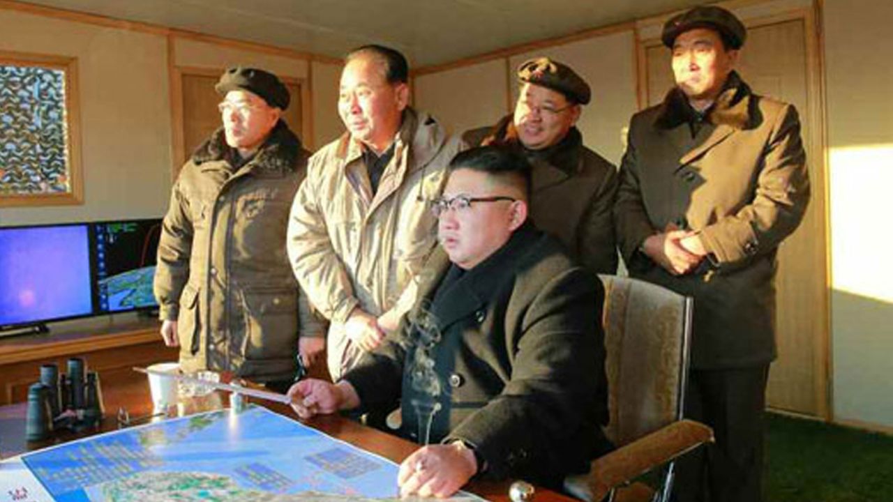 Kim Jong Un monitors the missile launch on Sunday.