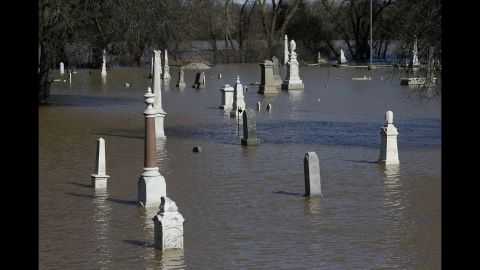 Floodwaters from the nearby Feather River inundate Marysville Cemetery in Marysville, California on February 11. Marysville is downriver from Oroville and would be affected by any uncontrolled release of water from the dam.