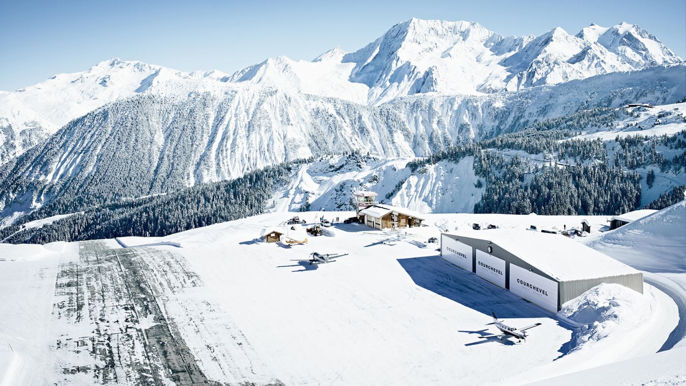 <strong>Courchevel, France: </strong>The private, steeply sloping runway is just yards from the piste, making it a challenging airport approach for pilots and nervous fliers.