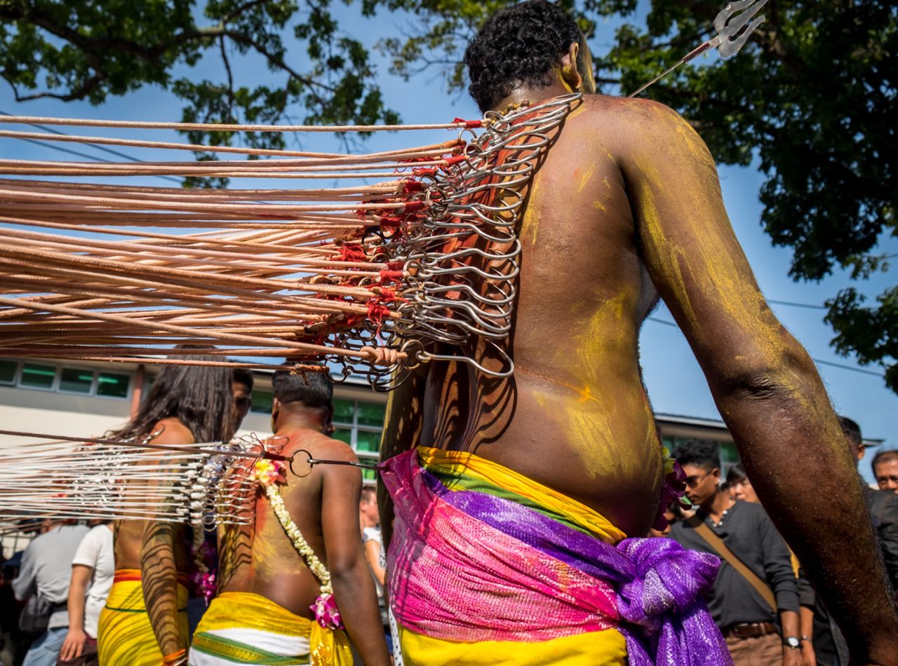 <strong>Thaipusam: </strong>Punk rockers have got nothing on  Thaipusam devotees, seen here with ropes hooked into their bare backs. This wild eight-kilometer procession from George Town to Penang Hill's flanks commemorates the fight between Lord Murugan and the demon Soorapadam. 