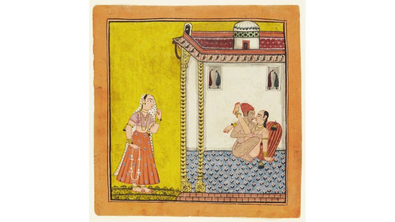 A loving couple watched by a maiden, North India (c. 1700-40) 
