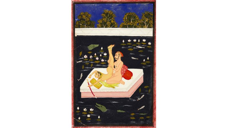 A couple making acrobatic love on a lake, North India (c. 18th century) 