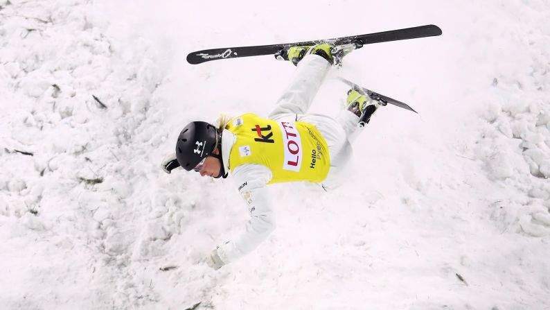 Australian freestyle skier Danielle Scott crashes during a World Cup aerials event in Pyeongchang, South Korea, on Friday, February 10.