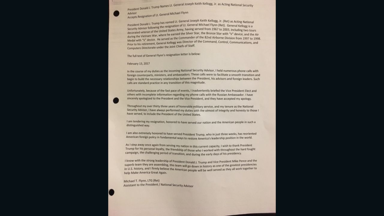Flynn resignation letter