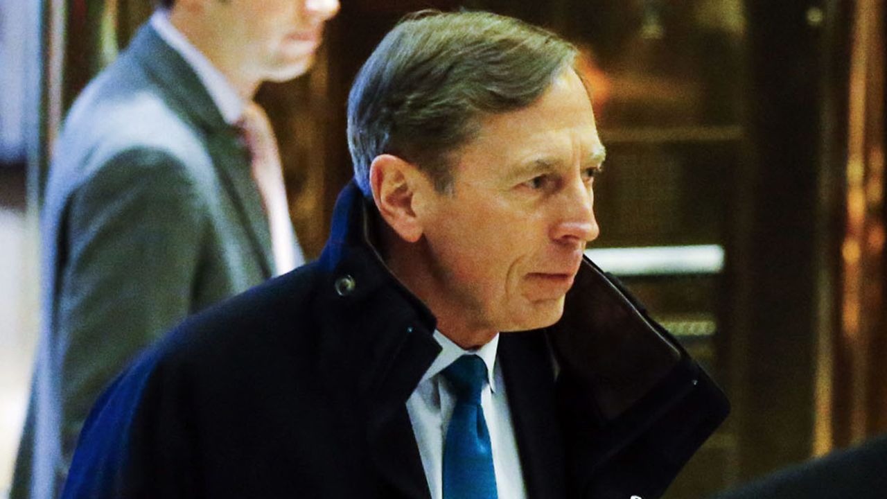 Ret. General and former CIA Director, David Petraeus, arrives for meetings with President-elect Donald Trump on November 28, 2016 at Trump Tower in New York. 