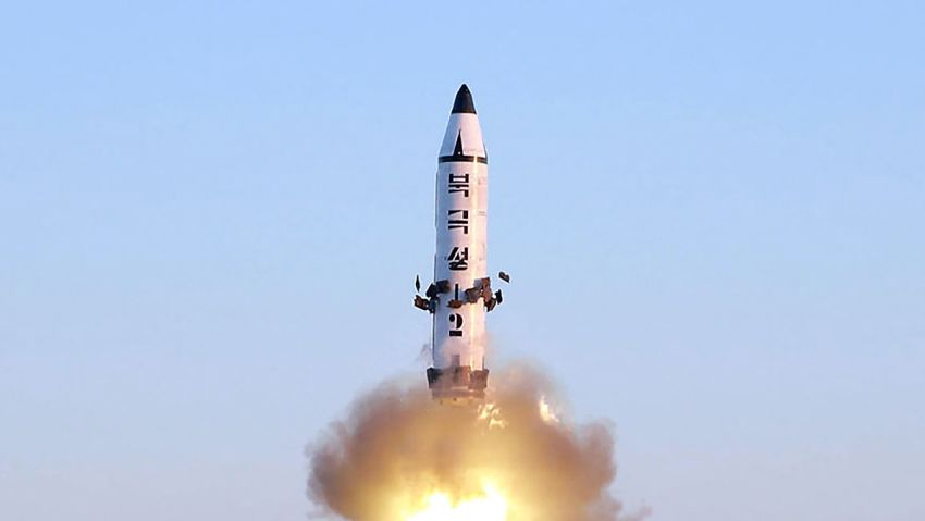 This photo taken on February 12, 2017 and released on February 13 by North Korea's official Korean Central News Agency (KCNA) shows the launch of a surface-to-surface medium long-range ballistic missile Pukguksong-2 at an undisclosed location.
North Korea said on February 13 it had successfully tested a new ballistic missile, triggering a US-led call for an urgent UN Security Council meeting after a launch seen as a challenge to President Donald Trump. / AFP / KCNA via KNS / STR / South Korea OUT / REPUBLIC OF KOREA OUT ---EDITORS NOTE--- RESTRICTED TO EDITORIAL USE - MANDATORY CREDIT "AFP PHOTO/KCNA VIA KNS" - NO MARKETING NO ADVERTISING CAMPAIGNS - DISTRIBUTED AS A SERVICE TO CLIENTS / THIS PICTURE WAS MADE AVAILABLE BY A THIRD PARTY. AFP CAN NOT INDEPENDENTLY VERIFY THE AUTHENTICITY, LOCATION, DATE AND CONTENT OF THIS IMAGE. THIS PHOTO IS DISTRIBUTED EXACTLY AS RECEIVED BY AFP.
 /         (Photo credit should read STR/AFP/Getty Images)