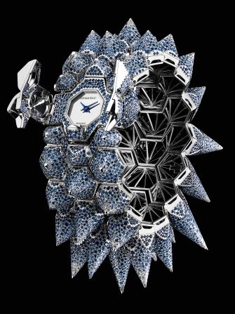 The spikes on this watch, set with diamonds and sapphire, are designed to reflect the Alpine peaks of the Le Brassus region of Switzerland, where Audemars Piguet watches are made. 