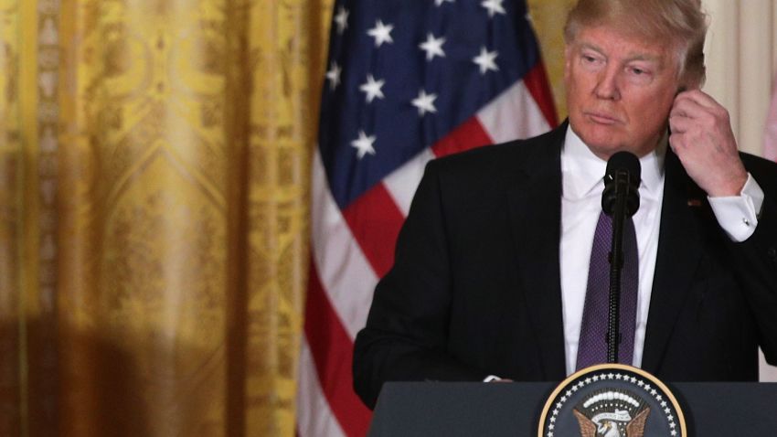 WASHINGTON, DC - FEBRUARY 13: U.S. President Donald Trump listens as he participates in a joint news conference with Canadian Prime Minister Justin Trudeau in the East Room of the White House on February 13, 2017 in Washington, DC. The two leaders participated in a roundtable discussion on the advancement of women entrepreneurs and business leaders. (Photo by Alex Wong/Getty Images)