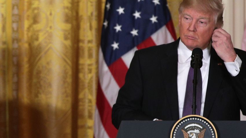 WASHINGTON, DC - FEBRUARY 13:  U.S. President Donald Trump listens as he participates in a joint news conference with Canadian Prime Minister Justin Trudeau in the East Room of the White House on February 13, 2017 in Washington, DC. The two leaders participated in a roundtable discussion on the advancement of women entrepreneurs and business leaders.  (Photo by Alex Wong/Getty Images)