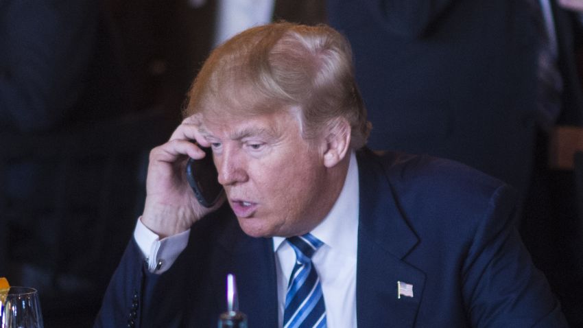 CHARLESTON, SC - FEBRUARY 18: Republican presidential candidate Donald Trump talks talks on the phone while making a stop for lunch between campaign events at Fratello's Italian Tavern in North Charleston, SC on Thursday Feb. 18, 2016. (Photo by Jabin Botsford/The Washington Post via Getty Images)