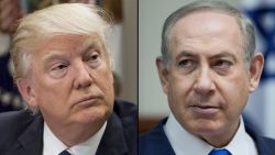 LEFT: 
US President Donald Trump speaks during a meeting with teachers, school administrators and parents in the Roosevelt Room of the White House in Washington, DC, February 14, 2017. / AFP / SAUL LOEB        (Photo credit should read SAUL LOEB/AFP/Getty Images)

RIGHT: 
Israeli Prime Minister Benjamin Netanyahu attends the weekly cabinet meeting at his office in Jerusalem, January 8, 2017 . / AFP / POOL / ABIR SULTAN        (Photo credit should read ABIR SULTAN/AFP/Getty Ima