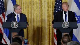 President Donald Trump and Israeli Prime Minister Benjamin Netanyahu participate in a joint news conference in the East Room of the White House in Washington, Wednesday, Feb. 15, 2017. (AP Photo/Evan Vucci)