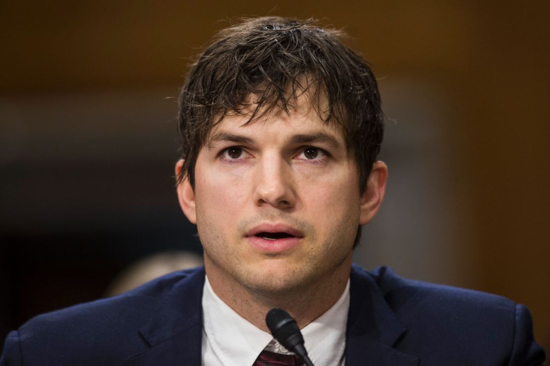 Ashton Kutchner testifies at a Senate Foreign Relations Committee, examining "Ending Modern Slavery: Building on Success," on Capitol Hill on February 15, 2017 in Washington, DC.