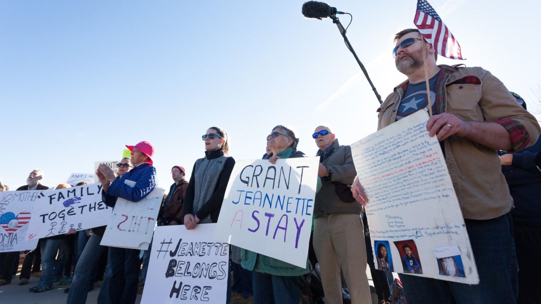 Vizguerra's lawyer and her supporters gather Wednesday outside the ICE office in Denver.