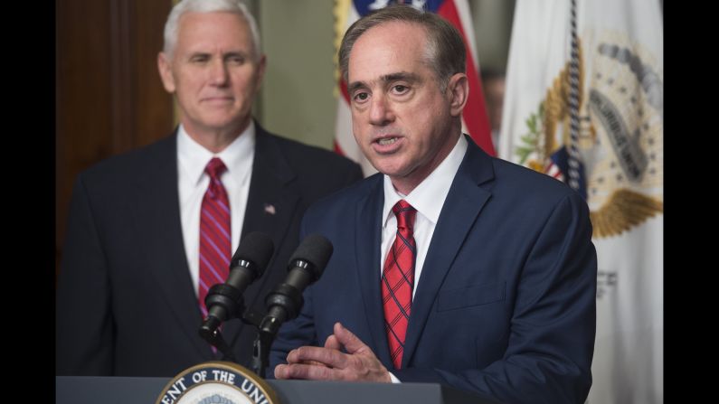 Pence watches David Shulkin, the new secretary of the Veterans Affairs Department, speak at his swearing-in ceremony on February 14. Shulkin was confirmed by <a href="index.php?page=&url=http%3A%2F%2Fwww.cnn.com%2F2017%2F02%2F13%2Fpolitics%2Fsteven-mnuchin-senate-confirmation-vote-david-shulkin%2F" target="_blank">a unanimous vote</a> in the Senate.