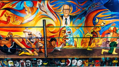 A mural decorates the ceiling of the Arena Mexico on Sunday, February 12, 2017. The Mexico City venue has hosted Lucha Libre fights since the mid-1950s.