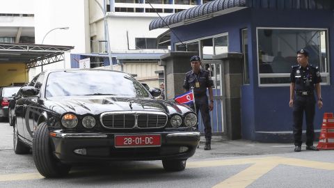 The car of the North Korean ambassador to Malaysia leaves the forensic department at the hospital in Kuala Lumpur, Malaysia on Wednesday, Feb. 15, 2017.
