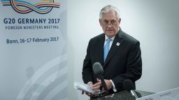 US Secretary of State Rex Tillerson arrives to make a statement about a meeting with Russia's Foreign Minister at the World Conference Center February 16, 2017 in Bonn, western Germany.
US Secretary of State Rex Tillerson makes his diplomatic debut at a G20 gathering in Germany on February 16, 2017 where his counterparts hope to find out what "America First" means for the rest of the world. / AFP / Brendan Smialowski        (Photo credit should read BRENDAN SMIALOWSKI/AFP/Getty Images)