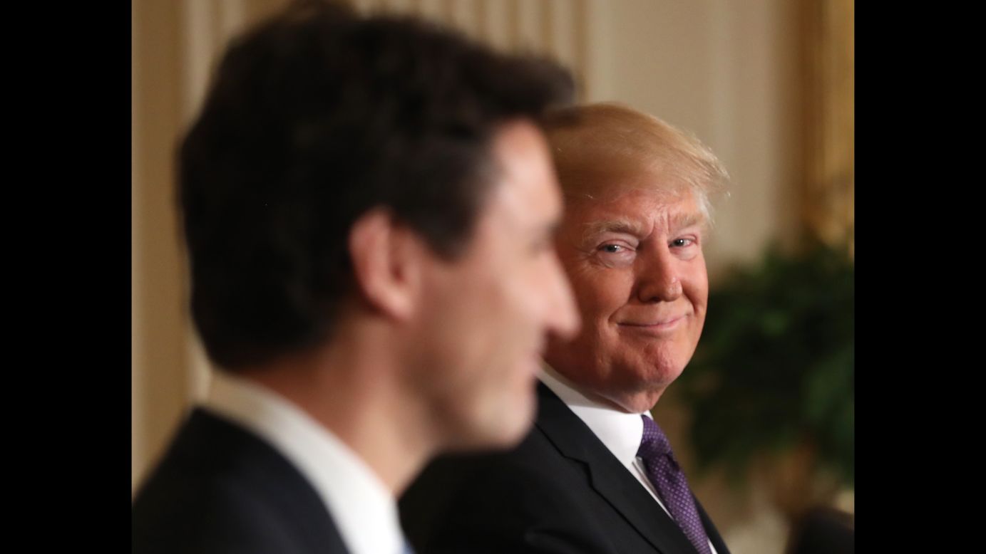 US President Donald Trump smiles during a joint news conference with Canadian Prime Minister Justin Trudeau on Monday, February 13. The two leaders <a href="http://www.cnn.com/2017/02/13/politics/donald-trump-justin-trudeau-white-house/" target="_blank">played a delicate dance</a> as they sought to focus on the commonalities between their two countries rather than the chasm between their personal philosophies and politics.