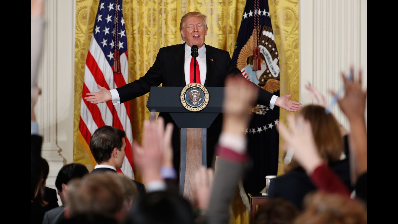US President Donald Trump speaks during a news conference in the East Room of the White House on Thursday, February 16. Trump <a href="http://www.cnn.com/2017/02/16/politics/donald-trump-press-conference-amazing-day-in-history/index.html" target="_blank">lashed out</a> against the media and what he called fake news as he displayed a sense of anger and grievance rarely vented by a president in public. He said he resented reports that his White House was in chaos. "This administration is running like a fine-tuned machine," he said.