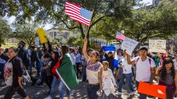 AUSTIN, TX - FEBRUARY 16:  Protesters march in the streets outside the Texas State Capital on 'A Day Without Immigrants' February 16, 2017 in Austin, Texas.  The crowd, which grew to well over a thousand participants, marched from the Austin City Hall to the Texas State Capital. Across the country hundreds of restaurants and eateries are closing for the day to protest President Trump's immigration policies and to highlight the contributions of immigrants to U.S. business and life.  (Photo by Drew Anthony Smith/Getty Images)
