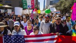AUSTIN, TX - FEBRUARY 16:  Protesters march in the streets outside the Texas State Capital on 'A Day Without Immigrants' February 16, 2017 in Austin, Texas.   (Photo by Drew Anthony Smith/Getty Images)