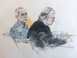 A  courtroom artist's sketch of Robert Durst, left, with his defense attorney.