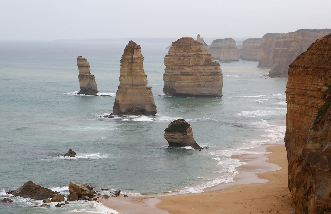 The Twelve Apostles are iconic structures by the Great Ocean Road in Victoria, Australia.