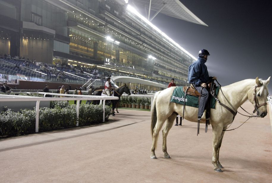 The race takes place in front of the enormous grandstand at the Meydan track.