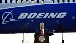 US President Donald Trump speaks at the Boeing plant in North Charleston, South Carolina, on February 17, 2017.  / AFP / Nicholas Kamm        (Photo credit should read NICHOLAS KAMM/AFP/Getty Images)