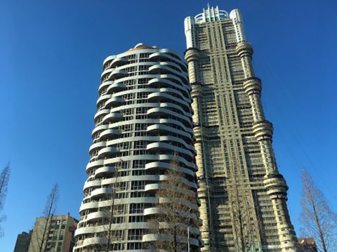 A 70-story apartment building undergoes construction on February 17.