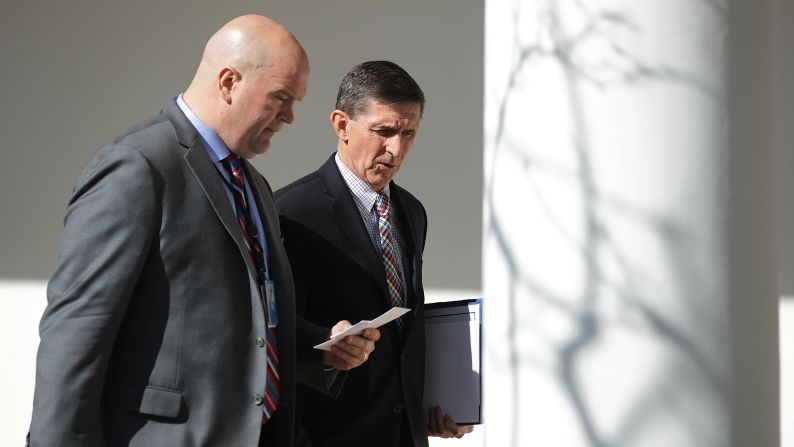 White House National Security Adviser Michael Flynn, right, walks down the West Wing Colonnade after a bilateral meeting in Washington between US President Donald Trump and Japanese Prime Minister Shinzo Abe on Friday, February 10. Flynn <a href="index.php?page=&url=http%3A%2F%2Fwww.cnn.com%2F2017%2F02%2F13%2Fpolitics%2Fmichael-flynn-white-house-national-security-adviser%2F" target="_blank">resigned from his post</a> three days later. His departure came just after reports surfaced that the Justice Department <a href="index.php?page=&url=http%3A%2F%2Fwww.cnn.com%2F2017%2F02%2F13%2Fpolitics%2Fmichael-flynn-justice-department-warning%2Findex.html" target="_blank">warned the Trump administration last month</a> that Flynn misled administration officials regarding his communications with the Russian ambassador to the United States and was potentially vulnerable to blackmail by the Russians.