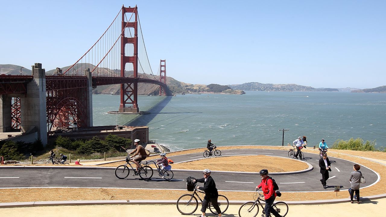 Take to the Golden Gate Bridge, on a bike.