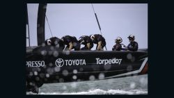 15/2/17- Emirates Team New Zealand sail their America's Cup Class race boat for the second day in Auckland New Zealand
