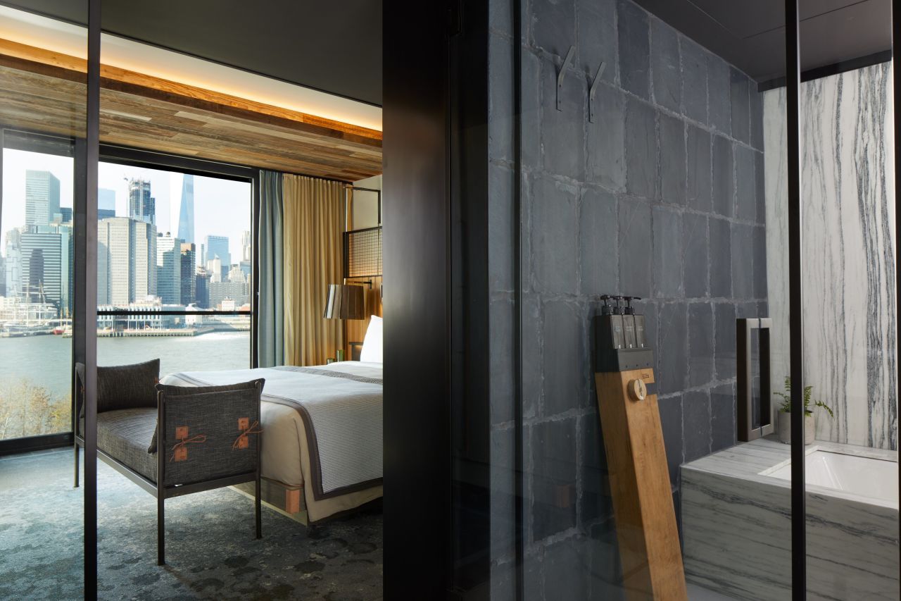 <strong>1 Hotel Brooklyn Bridge: </strong>Many of the hotel's materials are local or reclaimed, including pine beams from the former Domino Sugar factory in nearby Williamsburg. 