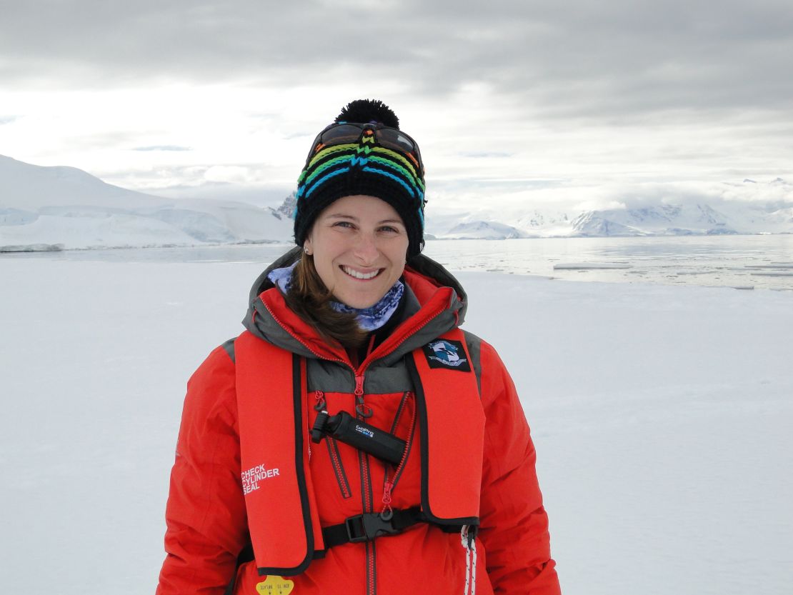 Deborah Pardo standing on sea ice.