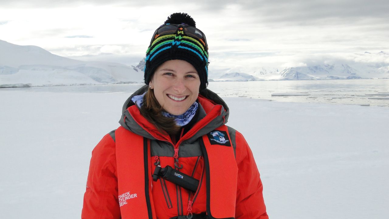 Deborah Pardo standing on sea ice.