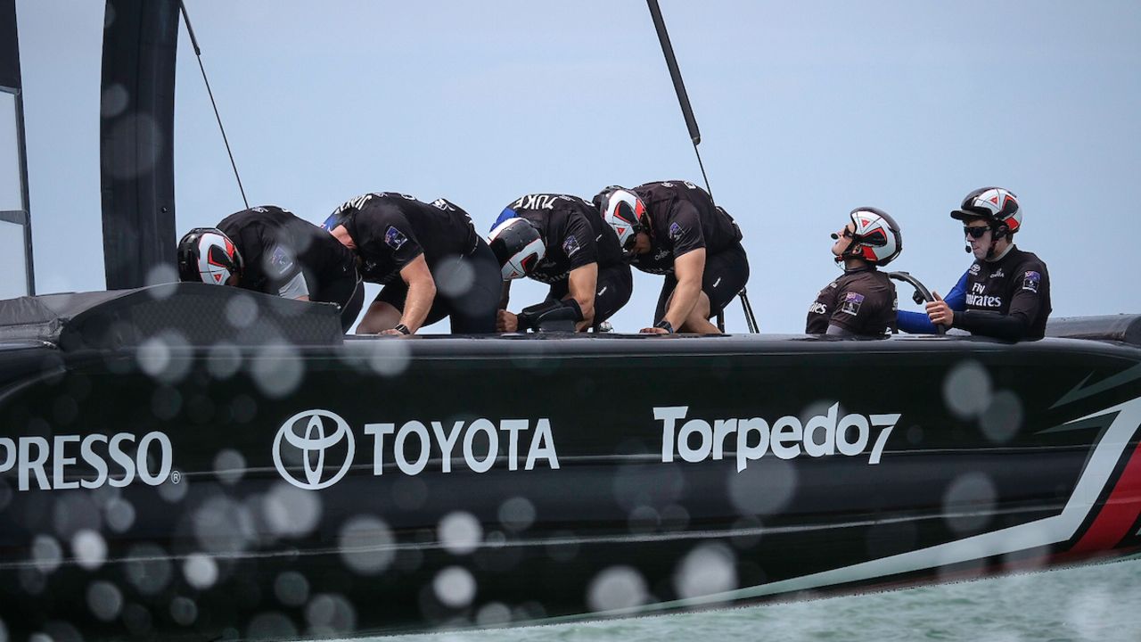 Emirates Team New Zealand used four bikes to provide the power to supply the hydraulic systems, which raise and lower the foils and pull in the huge wingsail.