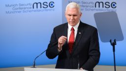 US Vice President Michael Richard Pence delivers a speech on the 2nd day of the 53rd Munich Security Conference in Munich, Germany, on February 18, 2017.