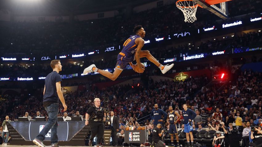 Indian Pacers Glenn Robinson III participates in the slam dunk contest during NBA All-Star Saturday Night events in New Orleans, Saturday, Feb. 18, 2017. (AP Photo/Gerald Herbert)