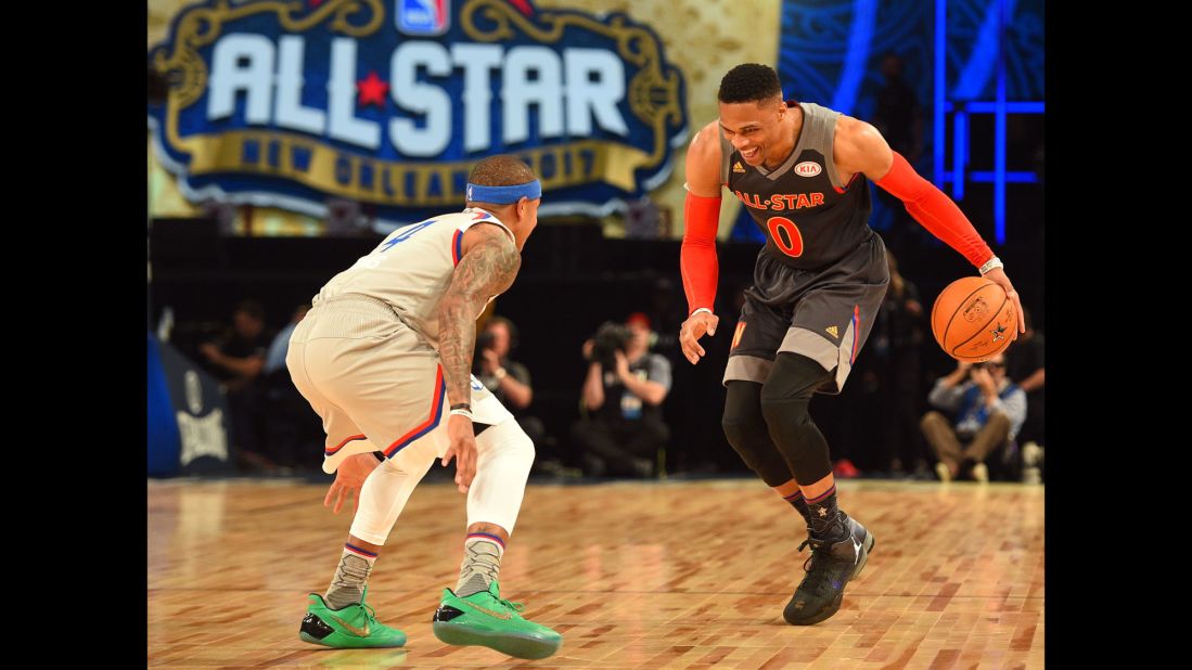 Westbrook faced off against East guard Isaiah Thomas. Westbrook finished the game with seven assists and five rebounds. 