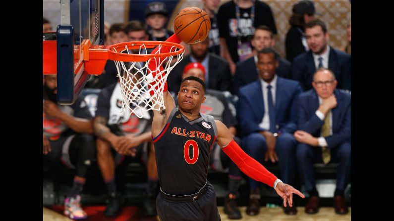 Westbrook was last year's All-Star MVP. This year, he nearly tied Chamberlain's 42-point All-Star Game record -- scoring 41 points.