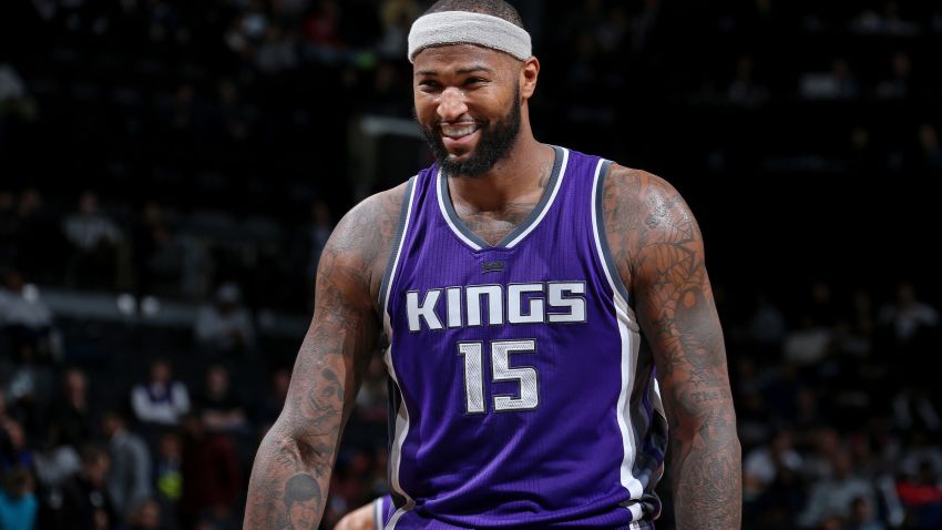 BROOKLYN, NY - NOVEMBER 27:  A close up shot of DeMarcus Cousins #15 of the Sacramento Kings smiling during the game against the Brooklyn Nets on November 27, 2016 at Barclays Center in Brooklyn, NY. NOTE TO USER: User expressly acknowledges and agrees that, by downloading and/or using this Photograph, user is consenting to the terms and conditions of the Getty Images License Agreement. Mandatory Copyright Notice: Copyright 2016 NBAE (Photo by Nathaniel S. Butler/NBAE via Getty Images)